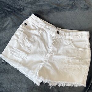 KanCan White Ethel‎ High Rise Distressed Shorts